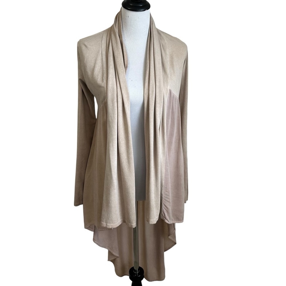 T Party Womens Open Front High Low Long Cardigan Sz Small Beige Long Sleeve